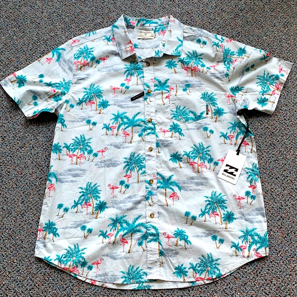 Billabong Sundays grey floral button down shirt